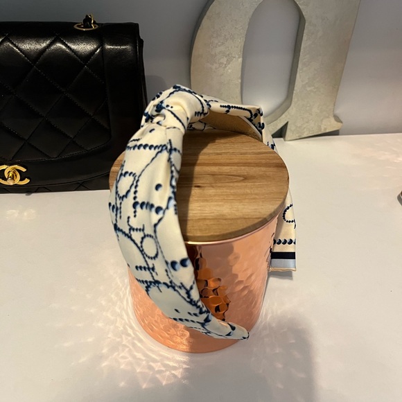 Repurposed DIOR Scarf Cream and Blue Headband - Picture 5 of 7